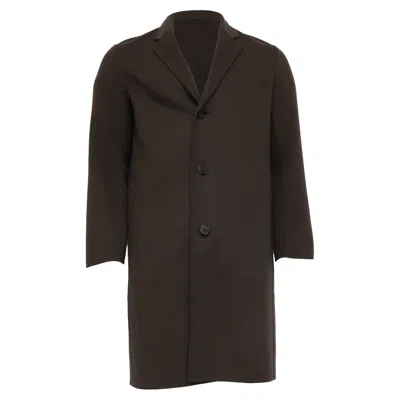 Theory Single-breasted Coat In Brown Wool