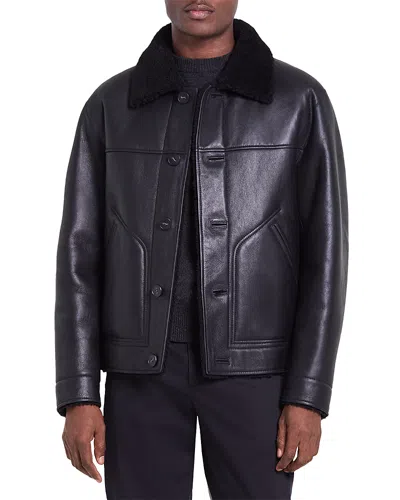 Theory Sleek Merino Shearling Button Jacket In Black