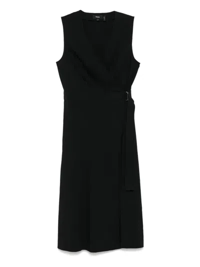 Theory Sleeveless A-line Wrap Dress In Good Linen In Black