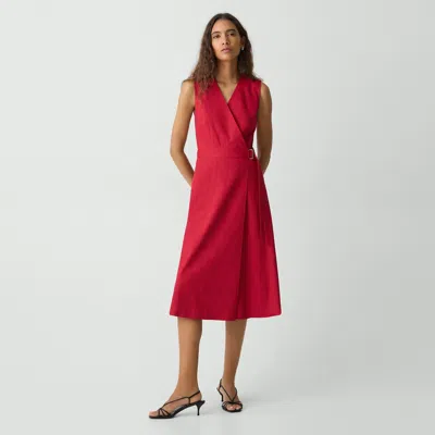 Theory Sleeveless A-line Wrap Dress In Good Linen In Cherry