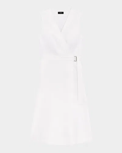Theory Sleeveless A-line Wrap Dress In Good Linen In White
