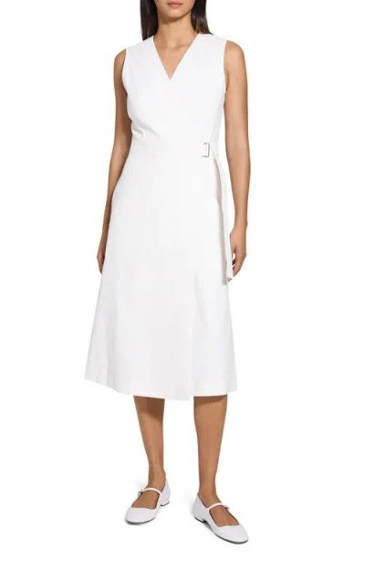 Theory Sleeveless A-line Wrap Dress In Good Linen In White
