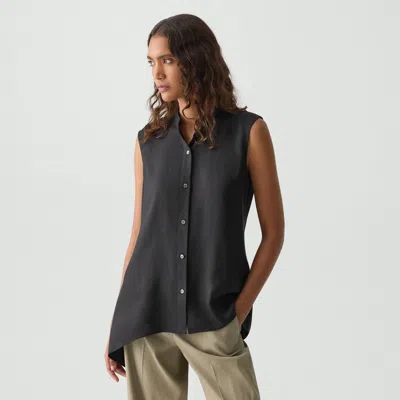 Theory Sleeveless Asymmetrical Shirt In Linen-viscose