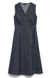 Theory Sleeveless Belted Chambray Wrap Dress In Indigo