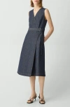 Theory Sleeveless Belted Chambray Wrap Dress In Purple