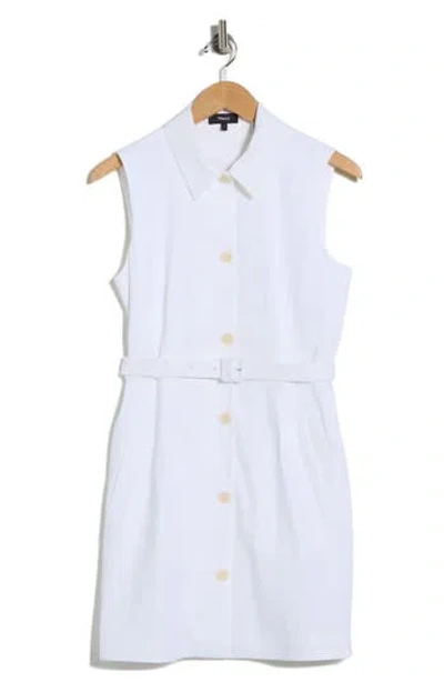 Theory Sleeveless Belted Linen Blend Shirtdress In White