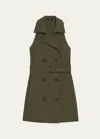 Theory Sleeveless Belted Mini Halter Trench Dress In Dk Olive