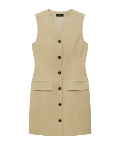 Theory Sleeveless Blazer Dress In Cotton Chino In Beige