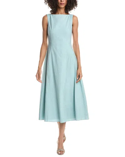 Theory Sleeveless Boatneck Linen-blend Dress In Blue