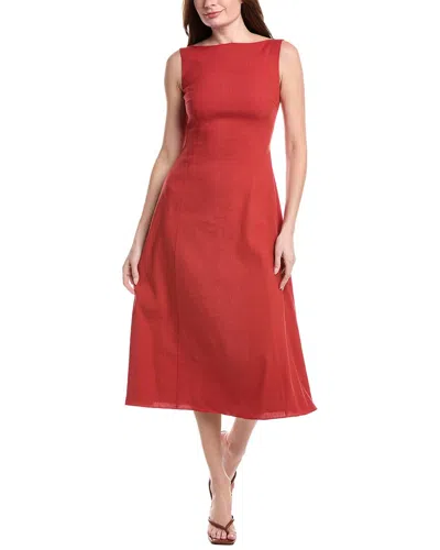 Theory Sleeveless Boatneck Linen-blend Dress In Red