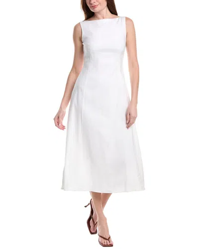 Theory Sleeveless Boatneck Linen-blend Dress In White