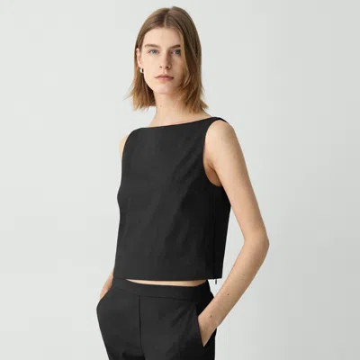 Theory Sleeveless Boatneck Top In Good Linen In Black
