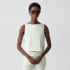 Theory Sleeveless Boatneck Top In Good Linen In White