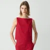 Theory Sleeveless Boatneck Top In Good Linen In Cherry