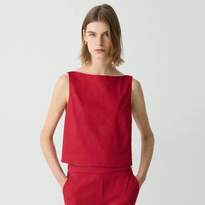 Theory Sleeveless Boatneck Top In Good Linen In Cherry