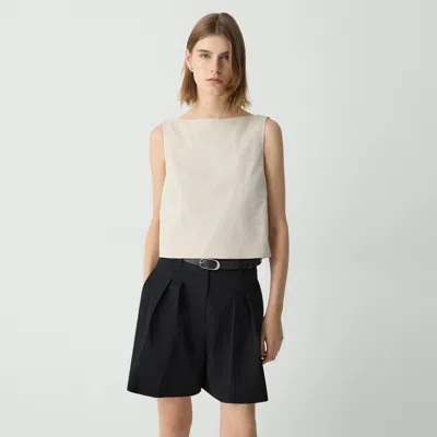 THEORY SLEEVELESS BOATNECK TOP IN GOOD LINEN