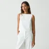Theory Sleeveless Boatneck Top In Good Linen In White