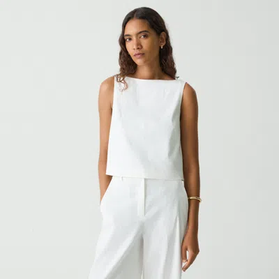 Theory Sleeveless Boatneck Top In Good Linen In White