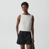 Theory Sleeveless Boatneck Top In Textured Linen In White