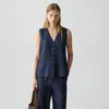Theory Sleeveless Button-down Blouse In Mod Silk Twill In Blue