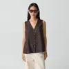 Theory Sleeveless Button-down Blouse In Mod Silk Twill In Brown