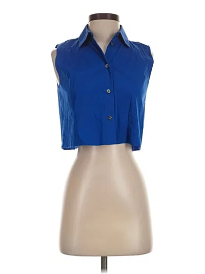 Pre-owned Theory Sleeveless Button Down Shirt In Blue