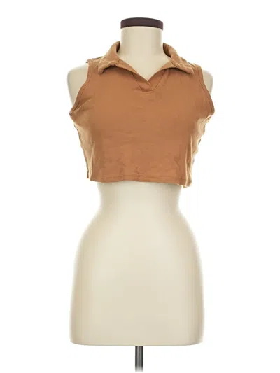 Pre-owned Theory Sleeveless Button Down Shirt In Brown
