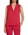 Theory Sleeveless Button Front Silk Top In Cherry