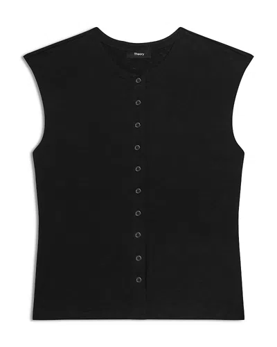 Theory Sleeveless Cotton Cardigan In Black