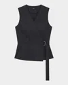 Theory Sleeveless Stretch Cotton Wrap Top In Black
