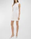 Theory Sleeveless Crewneck Pleated Mini Dress In Wht