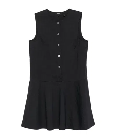 Theory Sleeveless Linen Blend Minidress In Black