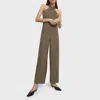 Theory Sleeveless Halter Jumpsuit In Washed Twill In Green