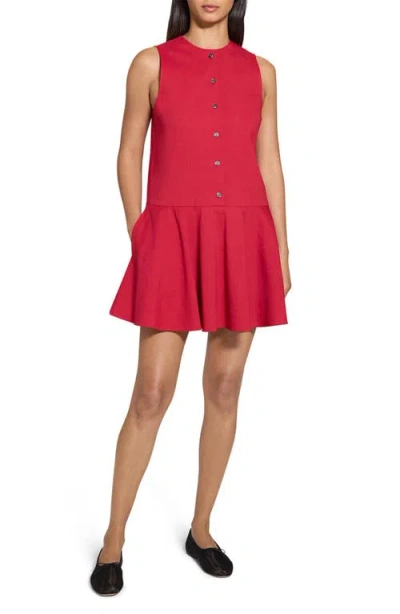 Theory Sleeveless Mini Dress In Good Linen In Cherry