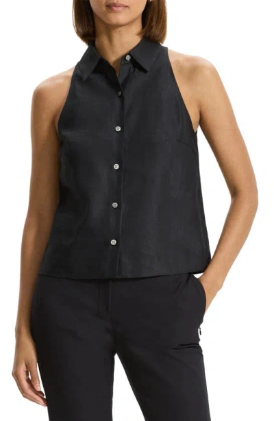 Theory Sleeveless Linen Blend Shirt In Black