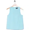 Theory Racerneck Linen-blend Shell In Cyan