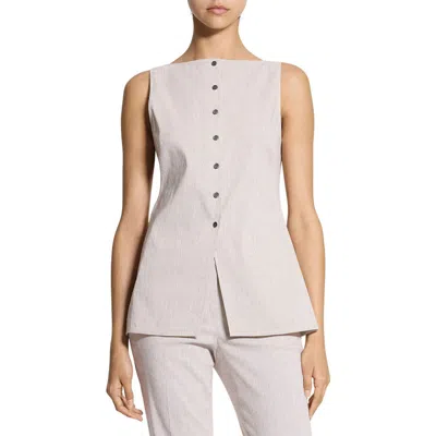 Theory Boatneck Cutaway Top In Textured Linen In White