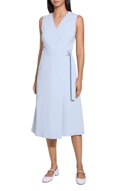 THEORY THEORY SLEEVELESS LINEN BLEND WRAP DRESS