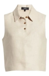 Theory Shantung Silk Sleeveless Crop Polo Top In Straw