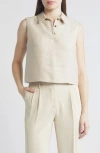 Theory Shantung Silk Sleeveless Crop Polo Top In Straw