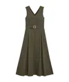 Theory Womens Belted Sleeveless Midi Dress In Green