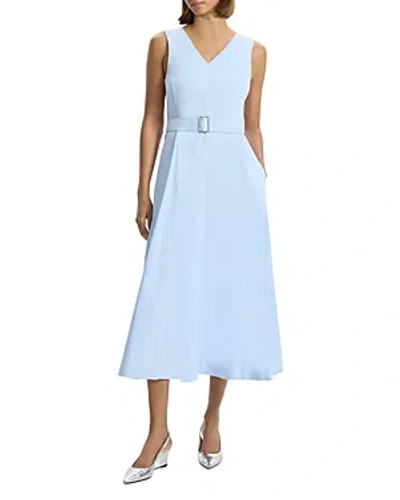 Theory V-neck Sleeveless Belted Midi Dress In Skylight
