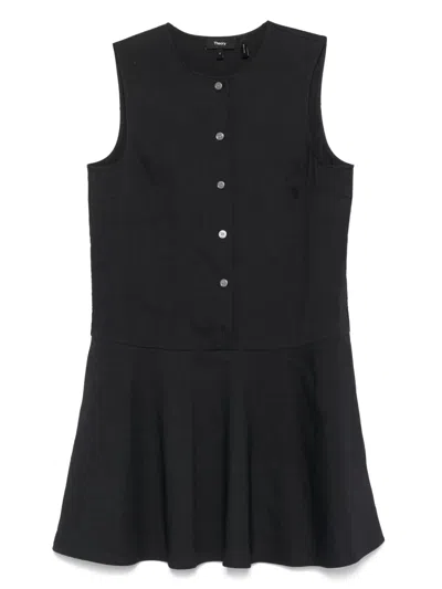 Theory Sleeveless Linen Blend Minidress In Black