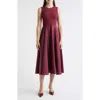 Theory Sleeveless Mixed Media Midi Dress In Burgundy