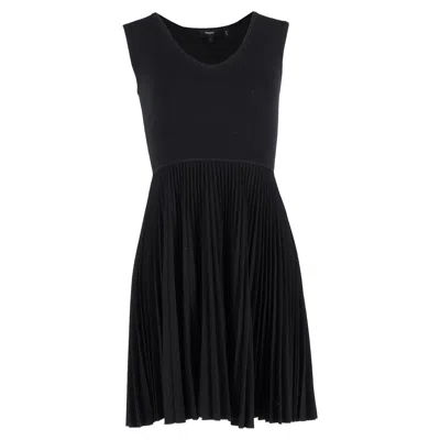 Theory Sleeveless Pleated Mini Combo Dress In Black Polyester