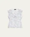 Theory Ruched Sleeveless Top In Floral Silk In White