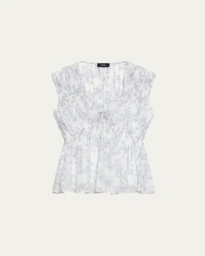 THEORY SLEEVELESS RUCHED V-NECK TOP