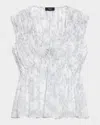 Theory Ruched Sleeveless Top In Floral Silk