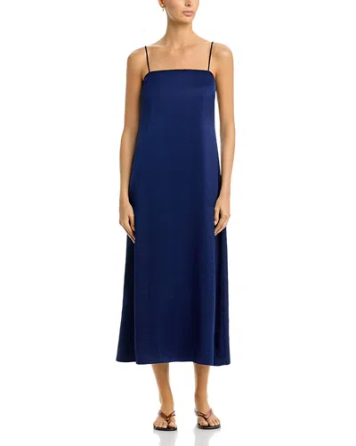 Theory Strapless Maxi Dress In Crushed Satin In Blue