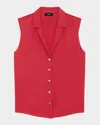Theory Sleeveless Button Front Silk Top In Chry
